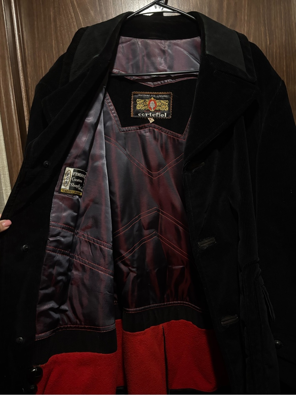 VTG 70s CORTEFIEL Mens 44 Black Corduroy Long Sleeve Coat Jacket - Picture 10 of 10